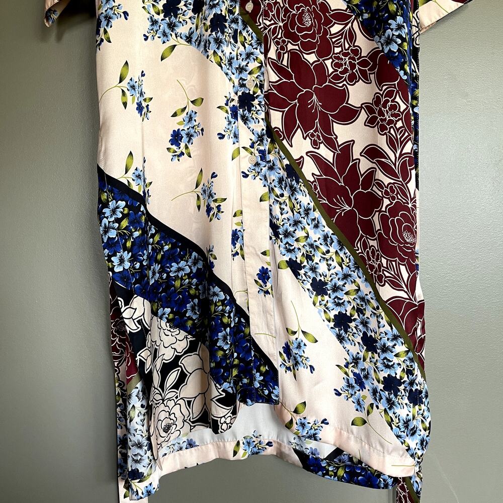 SMYTHE Shirtdress Multi Scarf Print Size Small Pink Cream Red Blue Floral Chic - Picture 8 of 16